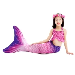 Kids Girls' One Piece Mermaid Swimwear Swimwear Beach Children's Day Geometric Bathing Suits 4-12 Years Summer Blue Fuchsia