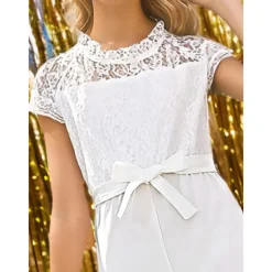 Kids Girls' Overall & Jumpsuit Solid Color Fashion Lace School 7-13 Years Summer White