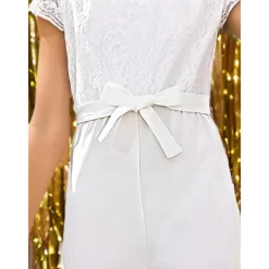 Kids Girls' Overall & Jumpsuit Solid Color Fashion Lace School 7-13 Years Summer White