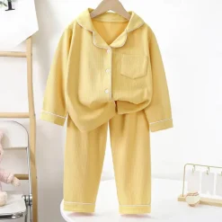 Kids Girls' Pajama Sets Long Sleeve SY01-pajamas light pink Yellow Light Green Solid Color Button Spring Fall Active Home 7-13 Years