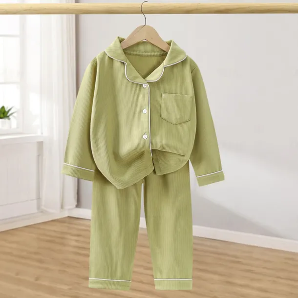 Kids Girls' Pajama Sets Long Sleeve SY01-pajamas light pink Yellow Light Green Solid Color Button Spring Fall Active Home 7-13 Years