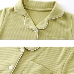 Kids Girls' Pajama Sets Long Sleeve SY01-pajamas light pink Yellow Light Green Solid Color Button Spring Fall Active Home 7-13 Years