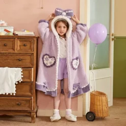 Kids Girls' Pajama Sets Long Sleeve Purple Color Block Pocket Fall Winter Fashion Home 4 years+