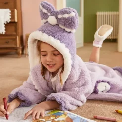 Kids Girls' Pajama Sets Long Sleeve Purple Color Block Pocket Fall Winter Fashion Home 4 years+