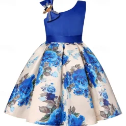 Kids Girls' Party Dress Flower Sleeveless Performance Birthday Tie Knot Beautiful Sweet Cotton Knee-length Party Dress Swing Dress A Line Dress Summer 4-12 Years Pink Red Blue