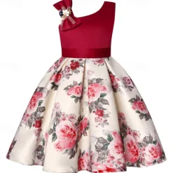 Kids Girls' Party Dress Flower Sleeveless Performance Birthday Tie Knot Beautiful Sweet Cotton Knee-length Party Dress Swing Dress A Line Dress Summer 4-12 Years Pink Red Blue