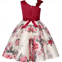 Kids Girls' Party Dress Flower Sleeveless Performance Birthday Tie Knot Beautiful Sweet Cotton Knee-length Party Dress Swing Dress A Line Dress Summer 4-12 Years Pink Red Blue