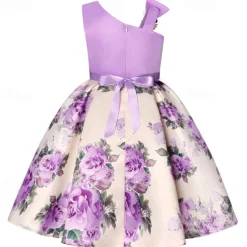 Kids Girls' Party Dress Flower Sleeveless Performance Birthday Tie Knot Beautiful Sweet Cotton Knee-length Party Dress Swing Dress A Line Dress Summer 4-12 Years Pink Red Blue