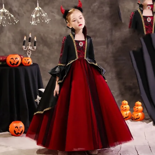 Kids Girls' Party Dress Solid Color Short Sleeve Long Sleeve 3/4 Length Sleeve Performance Halloween Party Mesh Princess Cosplay Costume Sweet Mesh Mid-Calf Sheath Dress Tulle Dress Summer Spring Fall