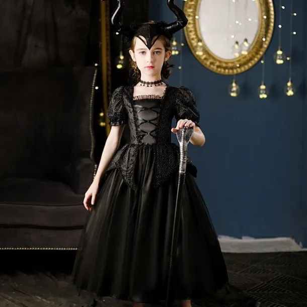 Kids Girls' Party Dress Solid Color Short Sleeve Long Sleeve 3/4 Length Sleeve Performance Halloween Party Mesh Princess Cosplay Costume Sweet Mesh Mid-Calf Sheath Dress Tulle Dress Summer Spring Fall