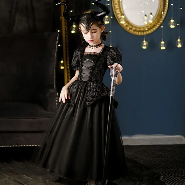 Kids Girls' Party Dress Solid Color Short Sleeve Long Sleeve 3/4 Length Sleeve Performance Halloween Party Mesh Princess Cosplay Costume Sweet Mesh Mid-Calf Sheath Dress Tulle Dress Summer Spring Fall