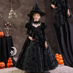 Kids Girls' Party Dress Solid Color Short Sleeve Long Sleeve 3/4 Length Sleeve Performance Halloween Party Mesh Princess Cosplay Costume Sweet Mesh Mid-Calf Sheath Dress Tulle Dress Summer Spring Fall