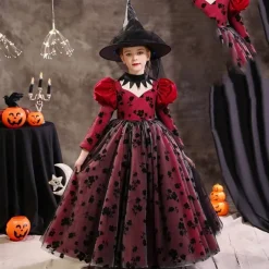 Kids Girls' Party Dress Solid Color Short Sleeve Long Sleeve 3/4 Length Sleeve Performance Halloween Party Mesh Princess Cosplay Costume Sweet Mesh Mid-Calf Sheath Dress Tulle Dress Summer Spring Fall