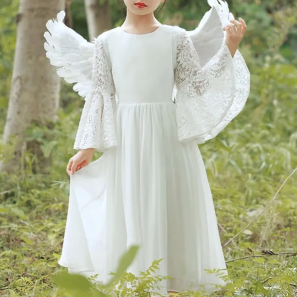 Kids Girls' Party Dress Solid Color Short Sleeve Long Sleeve 3/4 Length Sleeve Performance Halloween Party Mesh Princess Cosplay Costume Sweet Mesh Mid-Calf Sheath Dress Tulle Dress Summer Spring Fall