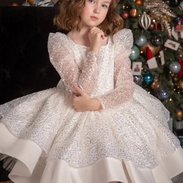 Kids Girls' Party Dress Solid Color Long Sleeve Performance Wedding Party Mesh Princess Sweet Mesh Mid-Calf Sheath Dress Tulle Dress Summer Spring Fall kids White Champagne