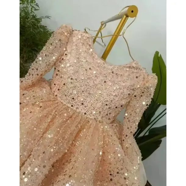 Kids Girls' Party Dress Solid Color Long Sleeve Performance Wedding Party Mesh Princess Sweet Mesh Mid-Calf Sheath Dress Tulle Dress Summer Spring Fall kids White Champagne