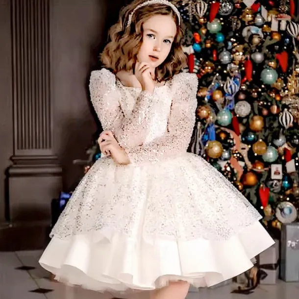 Kids Girls' Party Dress Solid Color Long Sleeve Performance Wedding Party Mesh Princess Sweet Mesh Mid-Calf Sheath Dress Tulle Dress Summer Spring Fall kids White Champagne