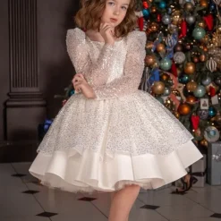 Kids Girls' Party Dress Solid Color Long Sleeve Performance Wedding Party Mesh Princess Sweet Mesh Mid-Calf Sheath Dress Tulle Dress Summer Spring Fall kids White Champagne