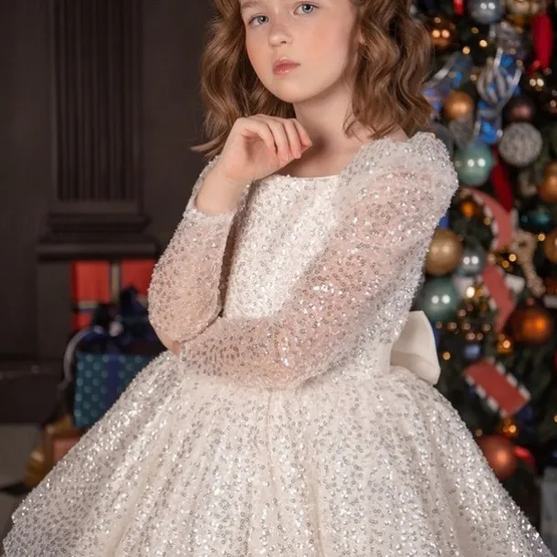 Kids Girls' Party Dress Solid Color Long Sleeve Performance Wedding Party Mesh Princess Sweet Mesh Mid-Calf Sheath Dress Tulle Dress Summer Spring Fall kids White Champagne