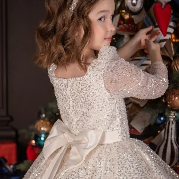 Kids Girls' Party Dress Solid Color Long Sleeve Performance Wedding Party Mesh Princess Sweet Mesh Mid-Calf Sheath Dress Tulle Dress Summer Spring Fall kids White Champagne