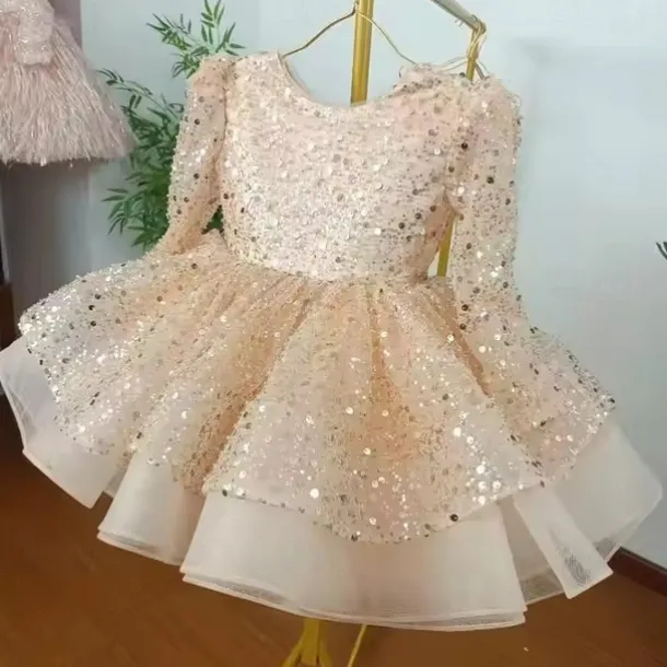 Kids Girls' Party Dress Solid Color Long Sleeve Performance Wedding Party Mesh Princess Sweet Mesh Mid-Calf Sheath Dress Tulle Dress Summer Spring Fall kids White Champagne