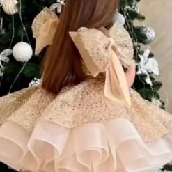 Kids Girls' Party Dress Solid Color 3/4 Length Sleeve Performance Wedding Mesh Princess Sweet Mesh Mid-Calf Sheath Dress Tulle Dress Flower Girl's Dress Summer Spring Fall 2-12 Years Champagne Pink