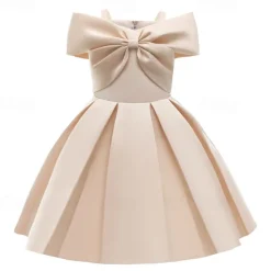 Kids Girls' Party Dress Solid Color Sleeveless Performance Birthday Tie Knot Beautiful Sweet Cotton Maxi Party Dress Swing Dress A Line Dress Summer 4 years+ White Champagne Pink