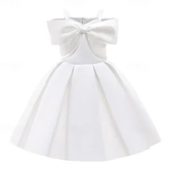 Kids Girls' Party Dress Solid Color Sleeveless Performance Birthday Tie Knot Beautiful Sweet Cotton Maxi Party Dress Swing Dress A Line Dress Summer 4 years+ White Champagne Pink