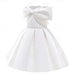 Kids Girls' Party Dress Solid Color Sleeveless Performance Birthday Tie Knot Beautiful Sweet Cotton Maxi Party Dress Swing Dress A Line Dress Summer 4 years+ White Champagne Pink