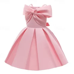 Kids Girls' Party Dress Solid Color Sleeveless Performance Birthday Tie Knot Beautiful Sweet Cotton Maxi Party Dress Swing Dress A Line Dress Summer 4 years+ White Champagne Pink