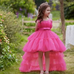 Kids Girls' Party Dress Solid Color Sleeveless Performance Wedding Party Tie Knot Beautiful Sweet Polyester Asymmetrical Party Dress Swing Dress A Line Dress Summer 4 years+ Black White Pink