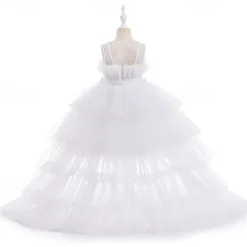 Kids Girls' Party Dress Solid Color Sleeveless Performance Wedding Party Tie Knot Beautiful Sweet Polyester Asymmetrical Party Dress Swing Dress A Line Dress Summer 4 years+ Black White Pink