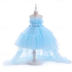 Kids Girls' Party Dress Solid Color Sleeveless Performance Wedding Party Tie Knot Beautiful Sweet Polyester Asymmetrical Party Dress Swing Dress A Line Dress Summer 4 years+ Black White Pink