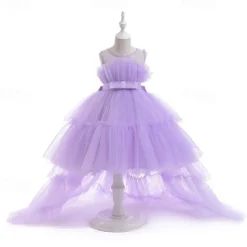 Kids Girls' Party Dress Solid Color Sleeveless Performance Wedding Party Tie Knot Beautiful Sweet Polyester Asymmetrical Party Dress Swing Dress A Line Dress Summer 4 years+ Black White Pink