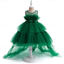 Kids Girls' Party Dress Solid Color Sleeveless Performance Wedding Party Tie Knot Beautiful Sweet Polyester Asymmetrical Party Dress Swing Dress A Line Dress Summer 4 years+ Black White Pink