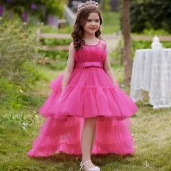 Kids Girls' Party Dress Solid Color Sleeveless Performance Wedding Party Tie Knot Beautiful Sweet Polyester Asymmetrical Party Dress Swing Dress A Line Dress Summer 4 years+ Black White Pink