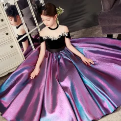 Kids Girls' Party Dress Solid Color Short Sleeve Performance Wedding Mesh Princess Sweet Mesh Mid-Calf Sheath Dress Tulle Dress Flower Girl's Dress Summer Spring Fall 2-12 Years Sky Blue