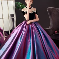 Kids Girls' Party Dress Solid Color Short Sleeve Performance Wedding Mesh Princess Sweet Mesh Mid-Calf Sheath Dress Tulle Dress Flower Girl's Dress Summer Spring Fall 2-12 Years Sky Blue