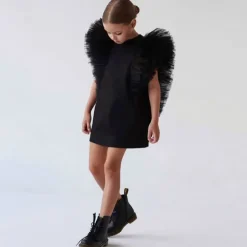 Kids Girls' Party Dress Solid Color Short Sleeve Formal Performance Special Occasion Mesh Fashion Princess Polyester Above Knee Party Dress Spring Fall Winter 3-10 Years Black White