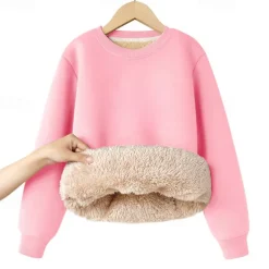 Kids Girls' Sweatshirt Solid Color Long Sleeve Crewneck Winter Sports Streetwear Daily Rabbit Fur Outdoor Casual Regular Fit