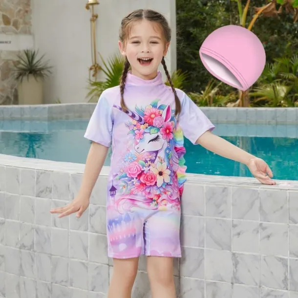 Kids Girls' Swimsuit Outdoor Party Unicorn Vacation Fashion Bathing Suits 4 years+ Summer Multicolor White