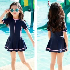 Kids Girls' Swimsuit Outdoor Party Color Block Vacation Fashion Bathing Suits 4 years+ Summer Pink Navy Blue