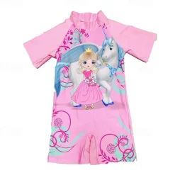 Kids Girls' Swimsuit Outdoor Party Unicorn Vacation Fashion Bathing Suits 4 years+ Summer Multicolor White