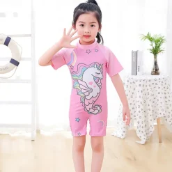 Kids Girls' Swimsuit Outdoor Party Unicorn Vacation Fashion Bathing Suits 4 years+ Summer Multicolor White