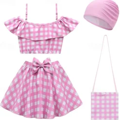 Kids Girls' Swimwear Outdoor Beach Print Bathing Suits 2-12 Years Summer 20365+bags 20365+swimming cap