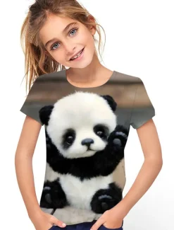 Kids Girls' T shirt Animal Outdoor 3D Print Short Sleeve Active 3-12 Years Spring Black