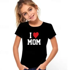 Kids Girls' T shirt Letter Casual Short Sleeve Crewneck Fashion Cotton 7-13 Years Summer Light White Black White