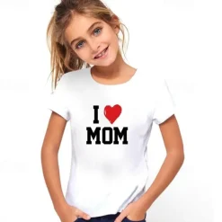 Kids Girls' T shirt Letter Casual Short Sleeve Crewneck Fashion Cotton 7-13 Years Summer Light White Black White