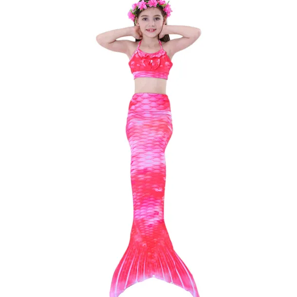 Kids Girls' Three Piece Mermaid Swimwear Swimwear Bikini Beach Swimming Print Active Cute Bathing Suits 4-12 Years Summer Rose Purple Polka Dot