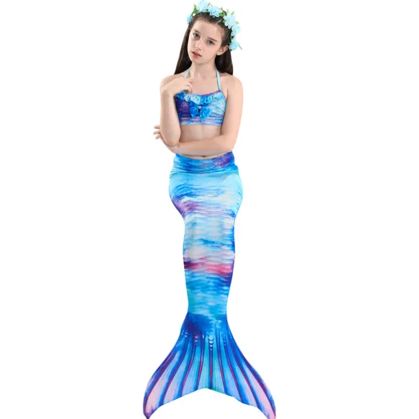 Kids Girls' Three Piece Mermaid Swimwear Swimwear Bikini Beach Swimming Print Active Cute Bathing Suits 4-12 Years Summer Rose Purple Polka Dot